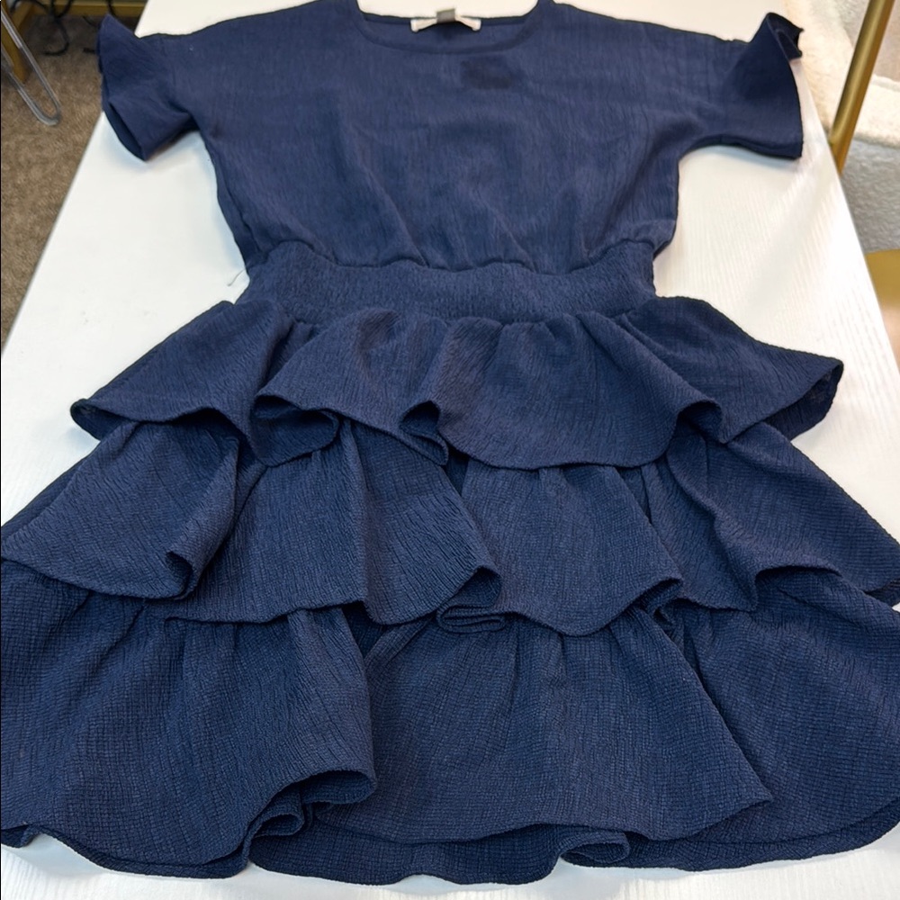 Michael Kors Blue Flutter Sleeve Tiered Sundress